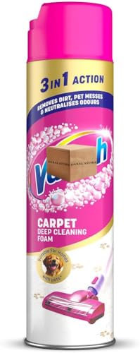 Vanish Carpet Cleaner, Stain Remover Foam for Large Area Cleaning, Removes 3x More Dirt & Pet Hair vs Vacuuming Alone Neutralises Odours Deep Cleans 600 ml Pack of 1