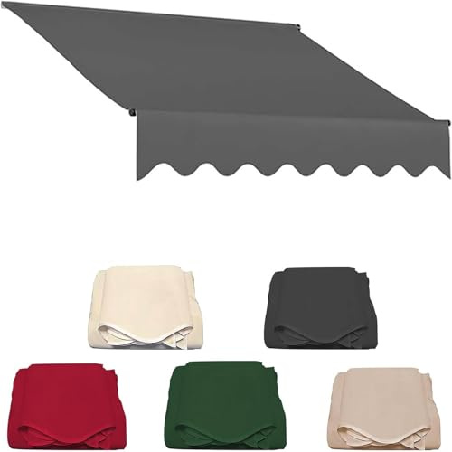 Klemmmarkise Sonnenschutz Ersatzstoff,Manuelle Einziehbare Ersatz Markisenbespannung,2.5m/2m/3.5m/3/4m,Hochdichtes Polyester 320 g/m²,Dark Gray,3