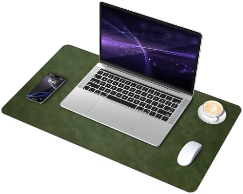 BLESWIN Distressed Schreibtischunterlage, Schreibtischunterlage aus Wildleder und Leder, Rutschfeste Computermatte für den Schreibtisch, Schreibtisch-Unterlage für Büro und Heim (Dunkelgrün, 60x34cm)