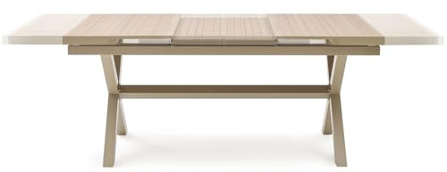 MAT-COMPANY Aluminium Gartentisch ausziehbar 180 bis 240 cm Holzimitation Beige