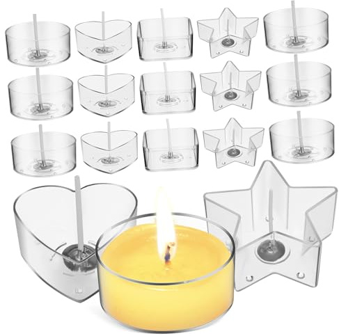 AUTSUPPL Tea Light Candle Holders and Candle Wicks for DIY Making Tealight Cups with Wicks Stable Burning Wax Melt Tins Moulds for Scented and Decorative Craft