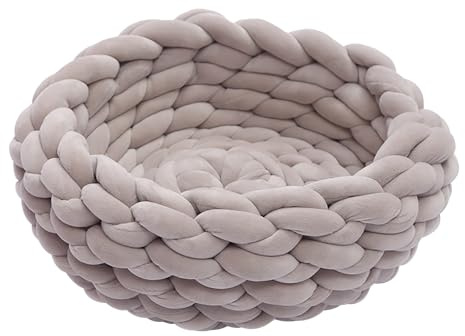 Klobiges Strick -Haustierbett - Stylische handgewebte Wollkatze Höhle