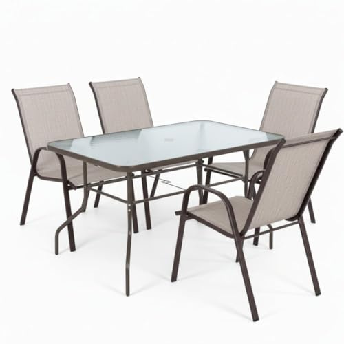 MONTY Conjunto Exterior, Mesa 140 cm y 4 Sillas Beige Classic