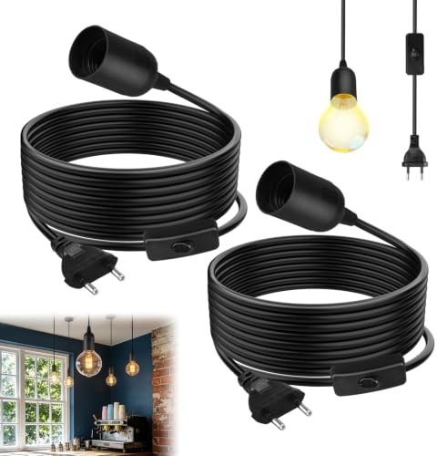 2pcs Douille E27 avec Interrupteur Câble et Prise pour Suspension de Lampe