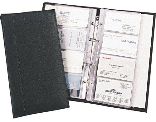 Alassio 41008 Visitenkarten Ringbuch aus FineTouch Lederimitat, mit Register A-Z und Einlagen für 120 Karten Visitenkartenhülle, 25 cm, Schwarz