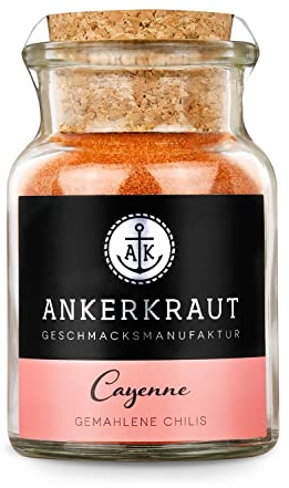 Ankerkraut Cayennepfeffer, Chili gemahlen, scharfer Cayenne-Pfeffer, scharfes Chili-Pulver, Würzen mit Geschmack, Feurige Note beim Kochen, 60 g im Korkenglas