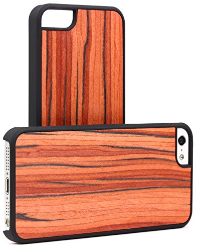 Urcover® Handyhülle kompatibel mit Apple iPhone SE 1.Gen (2016) / 5 / 5s, Echt Holz Backcover Case Schutz Hülle Cover: Rotbraun