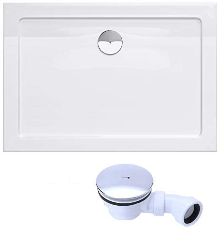 doporro Bac à Douche Antiglisse Receveur de Douche Rectangulaire Blanc Acrylique Faro2 70x100x4cm + Bonde AL02