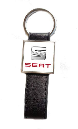 Porte-clés Acier/Simili Cuir Logo Seat (Fond Blanc)