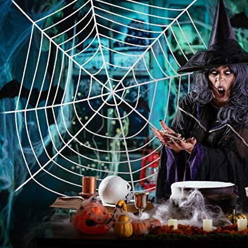 CODIRATO Halloween Spinnennetz Deko Spinnwebe Runde Spinnennetz, 9 Kreise, Weißes Spinnennetz Halloween Dekoration für Draussen, Garten, Hof, Yard