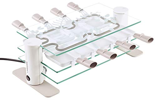 LAGRANGE Appareil à raclette 8 personnes, 1000 W, Plateaux verre, poêlons revêtements céramique, Repose poêlons intégré, Design épuré, Bouton marche/arrêt, 009819, Gris Perlé