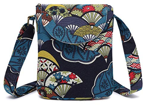OPQRSTU Damen Retro Kleine Größe Canvas Schultertasche Hippie Boho Crossbody Handtasche, Blau