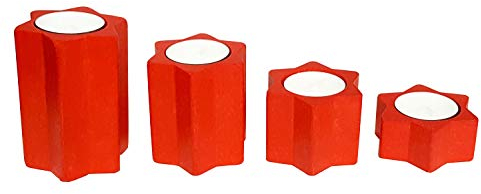 Hess Holzspielzeug 40043 - Teelichthalter in Sternenform, 4er Set, aus Holz, in Rot, Dekoration für besondere Anlässe aus dem Erzgebirge