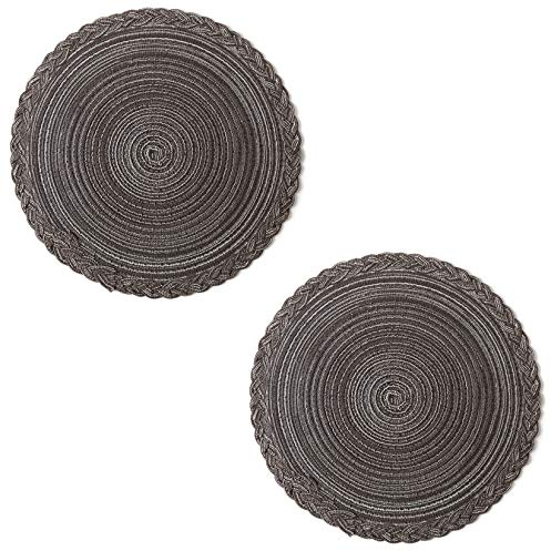 FUN LAVIE Runde Tischsets für Esstisch Western Essen Matte 2er Set Geflochten Hitzebeständig Rutschfest für Küche Durchmesser 15 Zoll Dunkler Kaffee