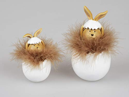 Bollweg 2er Set Osterhase Hase im Ei mit Federn Creme-braun 10 cm und 14 cm