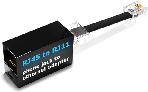 RetailAndBulk 1-Pack RJ11 to RJ45 Adapter Phone Line to Ethernet – RJ45 Female to RJ11 Male for Landline, Fax, DSL Modem Connection (Black, Made in USA)