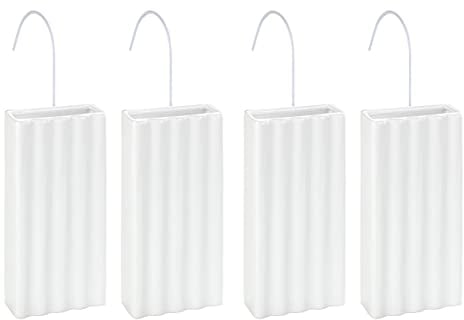 WENKO Luftbefeuchter mit Linienstruktur, 4er Set, klassischer Verdunster aus hochwertiger Keramik zur einfach Aufhängung an gängigen Heizkörpern, stromsparender Raumbefeuchter, 9 x 19,5 x 4 cm, Weiß