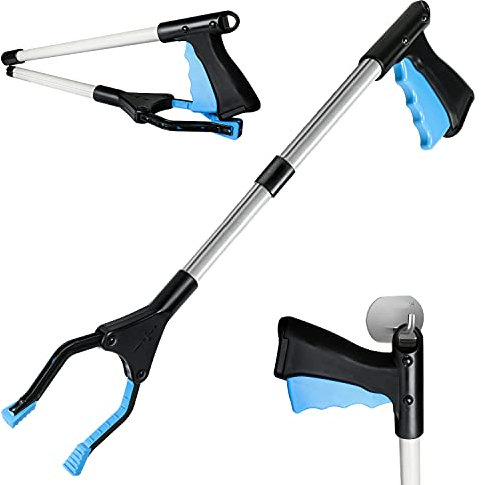 Bililike Pinza Larga, Alcanzar Objetos 81cm, Herramienta de Captura Plegable Aluminio, Cabezal Plegable Giratorio de 90 ° para Recoger Basura Adecuado para Personas Mayores y el Patio