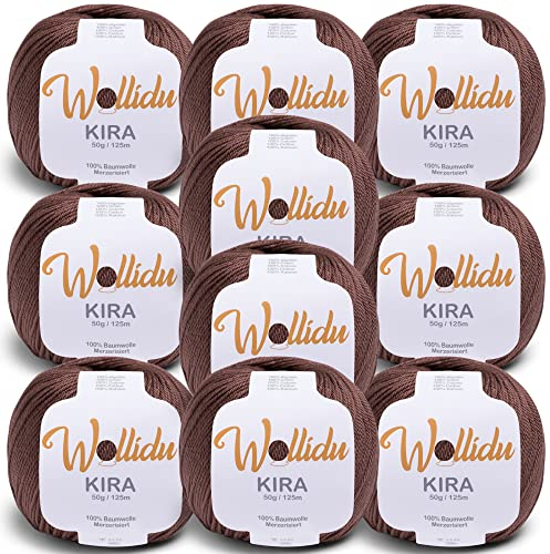 Wollidu Kira 100% Baumwolle zum Stricken und Häkeln 10 x 50g Set Häkelgarn Strickgarn - Braun