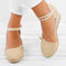 ZYONG Femmes Dames Paille Chanvre Corde Sandales rétro Toile de Lin compensée Bout Rond Sandales décontractées célibataires Chaussures élégant Bout fermé Sandale