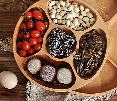 Snack-Teller Runde HöLzerne Snackschale Serviertablett Dessert Sub-Grid Geschirrtablett Geteilter Tablett FüR Haus-Restaurant-Party (25cm)