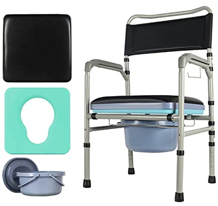 SLRMKK Klappbarer Toilettenstuhl mit Papierhandtuchhalter und Schwammkissen Höhenverstellbares tragbares Heavy Duty Bidet Duschbadestuhl Toilettenstuhl für Erwachsene A