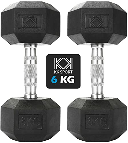 KK Hex Dumbbell Set - Dumbbell Weights For Weight Training - Hex Dumbbells Set With Rubber-Coated Heads, Stainless-Steel Core & Knurled Chrome Handle