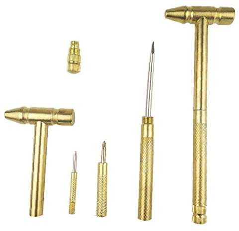 Ruluti 6 in 1 Kupferhammer Kleine Runde Hammer EIN Multifunktionaler Mini-nagelhammer-schraubendreher Flaschenöffner Goldene Farbe Dauerhaft