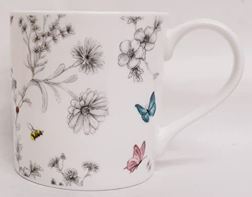 Secret Garden Mug Fine Bone China 14 oz Large Balmoral Cup Flowers Butterflies Bees Hand Decorated UK