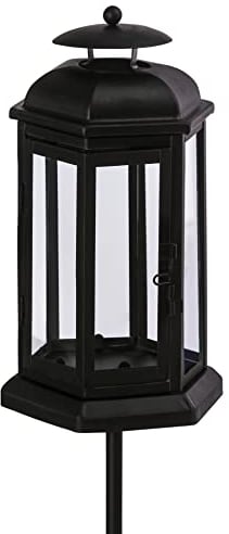 Dehner Grablaterne mit Stab, 46 x 13.8 x 12 cm, Eisen/Glas, schwarz