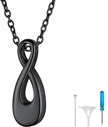 FindChic Personalisierter Asche Anhänger zum befüllen Damen Infinity Halskette Urnenketten für Tierhaare Hund Menschliche Asche Herren Ascheamulett Asche Schmuck Schwarz