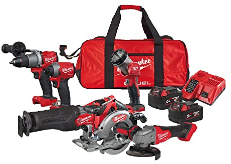 Powerpack 6 machines : Perçeuse + Visseuse + Scie sabre + Meuleuse + Scie circulaire M18 FPP6K2-502B Milwaukee - 4933479422