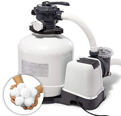 Gomazing INTEX 26652GS - RCD Sandfilterpumpe (12m³l/hr, bis 42m³ Pool) + Filterkugeln (1600g)