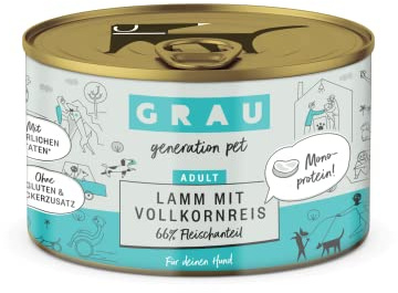 GRAU – das Original – Nassfutter für Hunde - Lamm mit Vollkornreis, 6er Pack (6 x 200 g), Monoprotein, glutenfrei, für Erwachsene Hunde