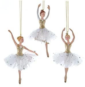 Kurt S. Adler Elegante skurrile Ballerina, Fee, Engel Ornamente (Set mit 3 goldenen Eleganz, 16,5 cm, Ballerina-Ornamente E0653)