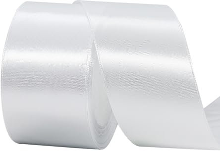 Satinband Original Weiß 50mm, 23 Meters Dekoration Präsent Geschenkband breit Schleifenband, Stoffband für kleid Hochzeit, Taufe und Geburtstag Geschenke,Satin Dekoband, Deko Band Geschenkverpackung