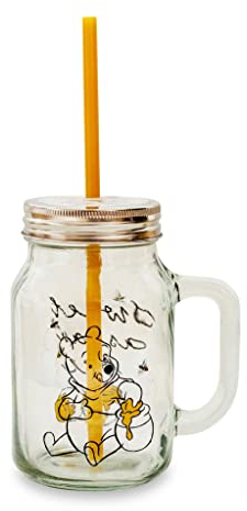 Winnie The Pooh Sweet as Can Bee Einmachglas aus Glas, mit Deckel und Strohhalm, 600 ml