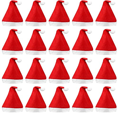 NAVESO Weihnachtsmützen, 20 Stück Nikolausmützen, Weihnachtsmann Mütze Rot, Nikolausmütze für Erwachsene und Kinder, Rot Weihnachtsfeier Hut, Nikolausmützen Hut Unisex, Reissfest für jeden Kopf