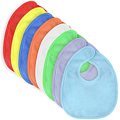 Vicloon Baby Bibs, 8Pcs Terry Bib Set, Baby Bibs for Girls & Boys, Terry Drool Cotton Bibs Waterproof Protection, Soft Absorbent Set for Teething and Drooling, Adjustable Hook-&-Loop Closure(color)