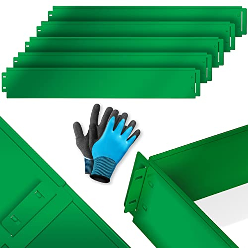 KESSER® Rasenkante Beeteinfassung Beetumrandung + Handschuhe 5m 100x18cm Beetbegrenzung Rasenbleche Mähkante Metall Palisade Grün