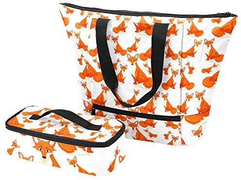 Bolsa grande y lonchera de zorro rojo + bolsas aislantes para viajes, trabajo, escuela, picnic, multicolor, Talla Unica