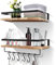 Uten Floating Shelves Wall Mounted Shelf, Light Brown Solid Shelf, Wooden Shelves Set Spirit Level, Towel Bar 8 Hooks for Bedroom, Living Room, Office, Kitchen Storage & Organisation