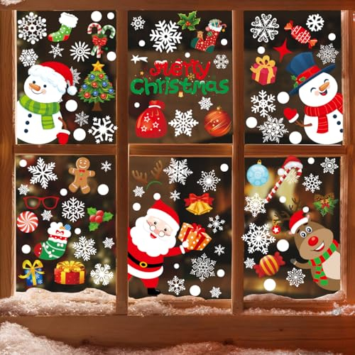 GEEKEO Pegatinas Navidad Ventanas Cristal Reutilizable para Decoracion Navidad, PVC Doble Lado Adhesivos Navidad Ventana Gel Vinilos Ventana Navidad para Invierno Casa Escaparates Adornos Navidad