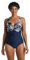 Maxine Of Hollywood Damen Einteiliger V-Ausschnitt und Drapierung vorne Badeanzug, Indigo//Blattgold, 18