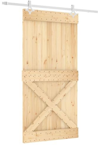vidaXL Porta Scorrevole con Set Hardware 100x210cm Legno Massello Pino, porta per granaio, porta, porta per fienile in legno, porta per fienile
