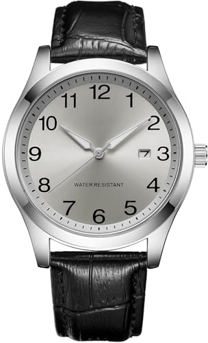 CIVO Uhren Herren Schwarz Lederarmband: Armbanduhr Herren Analog Wasserdicht - Herrenuhr mit Datum Leuchtend Klassische Business Quarzuhr Grau Zifferblatt Geschenke für Männer