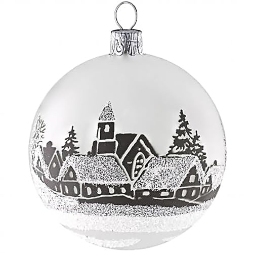 Set 3 Sfere Ornamentali (Ø 7cm) in Vetro soffiato e Decorato a Mano per Albero di Natale