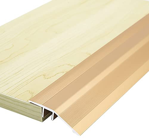 REMYS Doorway Uneven Floor Transition Strip, Anti Slip Transition Strips for Vinyl Flooring, Aluminum Alloy Carpet Edge Trim with Fluted & Superglue, 90cm Wide Reducer, Easy to Cut (Color : Gold)