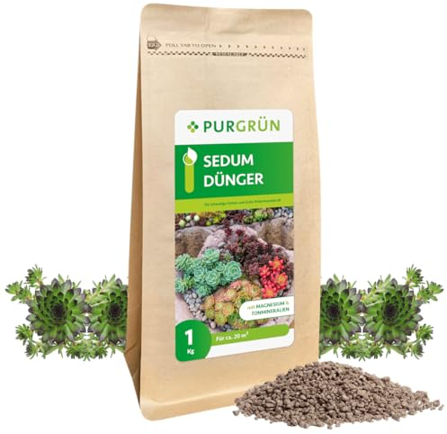 Purgrün® Bio-Sedum-Dünger 1 kg – Organische Rezeptur – Vegan & Bio – Feinkörniges Krümelgranulat – NPK 6+2+7 – Extra Magnesium für leuchtende Blattfärbung – Verbessert die Bodenqualität