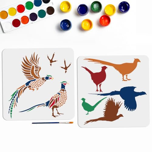 MAYJOYDIY 2 Stück Fasanenschablonen 30 × 30cm Wildfasanen Vogelschablonen Vorlage Mit Pinsel Fliegende Fasanen Silhouette Fußabdruck Schablone Zum Malen Auf Holz Leinwand Boden Wand Möbel